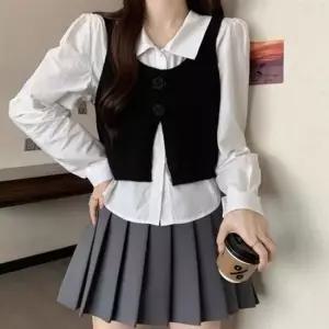 베스트 니트 여자 세트 뷔스티에 투피스 셔츠 레이어드