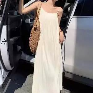 샤랄라 플리츠 슬리브리스 롱 드레스 나시 롱원피스