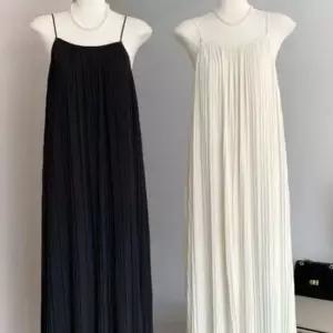 여유핏 플리츠 끈나시 롱원피스 여름 여리 주름원피스