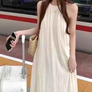 홀터넥 주름 롱 원피스 여리핏 여름 바캉스룩 여행