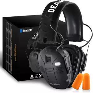 블루투스를 통한 DEAKSHIE 전자 사격 귀 보호 6배 사운드 증폭 4 마이크 360° 청력 향상 30dB SNR 장거리