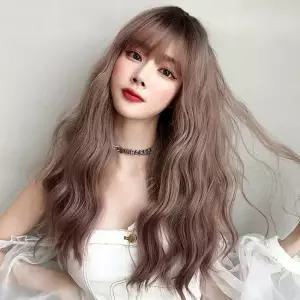 로맨틱 물결펌 긴머리 통가발 애쉬핑크 파마가발 여자가발