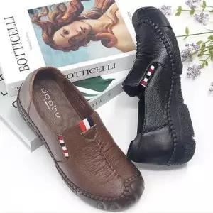 블랙슬립온 소가죽 여자 슬립온 단화 발등 포인트 중년슈즈 3cm