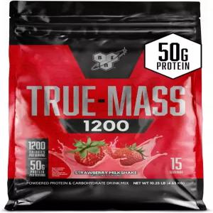 BSN TRUE-MASS 체중 증가제 질량 단백질 분말 운동 후 근육 제 4 1 탄수화물 대 비율 딸기 밀크셰이크