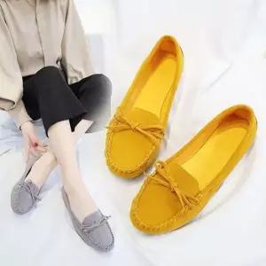 플랫슈즈 스웨이드 모카신 여성단화 로퍼 리본플랫 슈쟐