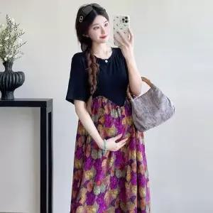 원피스 여사친 하계 페이크 투피스 트렌디 아이템 플라워 임부복 라운드 임산부 HT2