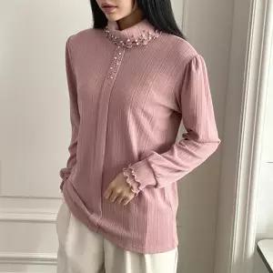 [시즌오프]겨울 페미닌 진주 웨이브 폴라넥 셔링 티셔츠_5