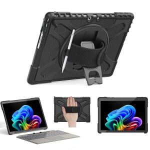[미국배송] MICROSOFT SURFACE PRO 11 / 10 9용 준파이어 보호 케이스 360 회전식 킥스탠드 핸드 스트랩 스타일러스 홀더가 있는 13인치 충격 방지 러기드 타입 커버 키보드-블랙과 호환 가능