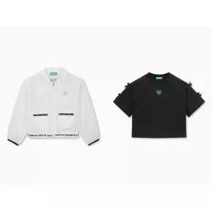 [베네통키즈]주니어 쿨 매쉬 아우터 점퍼 반소매 크롭 티셔츠 세트 (QAJP08631IVTS48631BK)