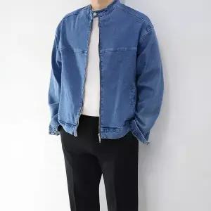 [하프클럽/]남자 오버핏 빅사이즈 봄 가을 헨리넥 투웨이 스판 데님 청자켓