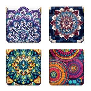 여성용 피코블루 가죽 방수 코인 4PCS 스퀴즈 신비한 내구성 지갑 만다라 있는 패턴