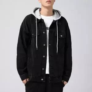 [하프클럽/옷자락]남자 흑청 데님 탈부착 후드 오버핏 캐주얼 청자켓