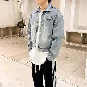 [하프클럽/옷자락]남자 캐주얼 크롭 카라집업 가을남친룩 데님 청자켓