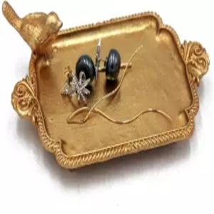 펀리미 앤티크 장신구 접시 빈티지 골든 메탈 주얼리 트레이 새 반지 홀더 포함