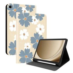 삼성 갤럭시 탭 A7 라이트 8 7 SMT220 / T225 (모티프: 블루 데이지) 프리미엄 가죽 플립 케이스 패턴과 호환되는 일반 케이스
