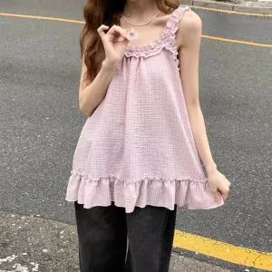 여자 데이트룩 러블리 프릴 체크 블라우스