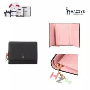 [롯데백화점]헤지스ACC [여성지갑추천] 블랙 가죽 골드퍼피 로고 레터링장식 3단 중지갑 HIWA3E605BK