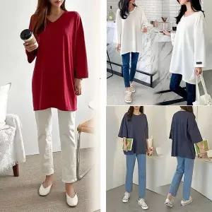 [하프클럽/]여성큰옷 빅사이즈 롱 여자 티셔츠 반팔 신상 오버핏 베이직 봄