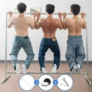 [파워행거] 튼튼한 파이프 행거 철체 일자무볼트 스탠드옷걸이 옷가게 매장용 원룸 옷방 1단 이단 조립식 스탠딩