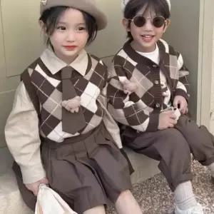 아동 마름모체크 3종 커플 정장 세트 키즈 초등 학생 영아 유아 영유아 여아 남아 옷