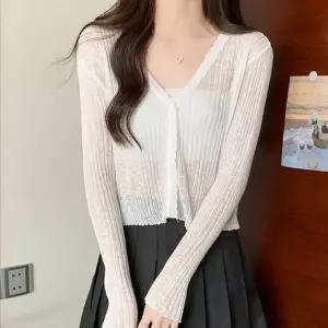 [폴앤폴]여리핏 파스텔 물결 골지 시스루 크롭 여름 가디건 7컬러