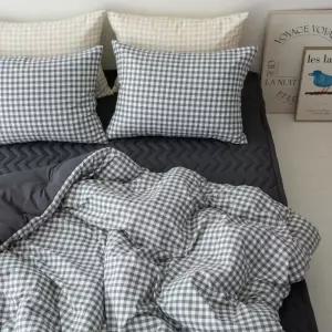 호텔침구체크세트 신혼 혼수 기숙사 차렵이불 사계절 겨울 체크베이지 퀸Q세트