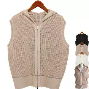 [하프클럽/]여름신상 후드 집업 니트 조끼/여성가디건/후드니트베스트/레이