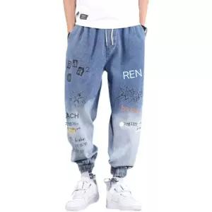 루즈핏 남성 스트릿 힙합 그래피티 프린팅 그라데이션 할란 데님 조거 팬츠 가을 신상 캐주얼 청바지 남자