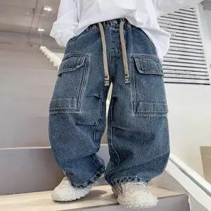 남아 가을 청바지 중대형 아동용 캐주얼 데님 팬츠