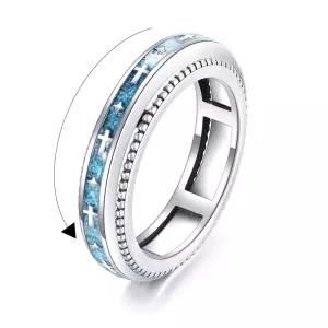 Anxiety Cross 터키석 반지 925 스털링 실버 스타 피젯 스피너 링 주얼리 여성 남성 애호가를 위한, 순은,