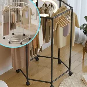 바퀴달린 이동식 행거 옷걸이 대용량 스탠드 철제 튼튼한 육각 여러개 멀티 블랙 화이트 낮은 진열대