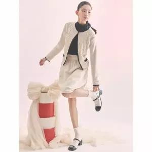 [빈폴레이디스] [B. my] 아란 조직 배색 니트 재킷  베이지 (BF525AN12A)