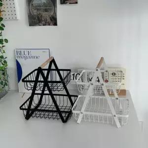 과일 인테리어 박스 바 간식 바구니 정리함 주방 수납 소품 철제 구니 2단 스켓 철제바