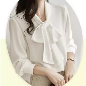 여성 정장 블라우스 리본 쉬폰 하객 블라우스 셔츠 2컬러