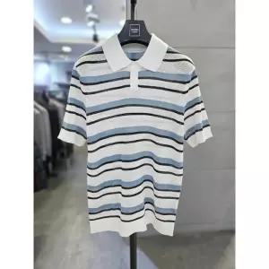 바쏘옴므 세이브존03 바쏘옴므 남자 블루 카라 반팔 니트 WSAQA2WT1-A2