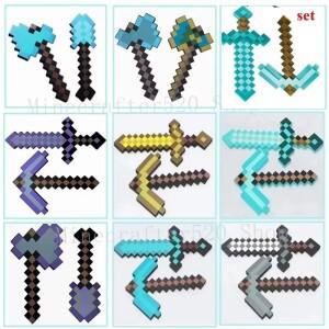 뜨거운 Minecrafte 2 개/대 디자인 그림 블루 다이아몬드 칼 소프트 EVA 폼 액션 피겨 모델 장난감 도끼 삽