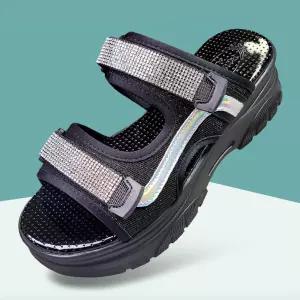 마마슈 하나 여성 통굽 샌들 여름 스트랩 샌달 블링블링 큐빅 벨크로 캐주얼 발편한 키높이 쿠션 논슬립