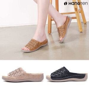 행텐 HT-C107 여성 큐빅 자수 웨지 슬리퍼 폭신한 쿠션감 편안한 키높이 통굽 샌들 슬라이드