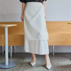 뒷밴딩 랩 롱스커트 무지 H라인 여성 빅사이즈