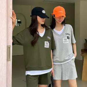 [핑크시슬리] SET/패치 반팔 레이어드 4부 트레이닝세트