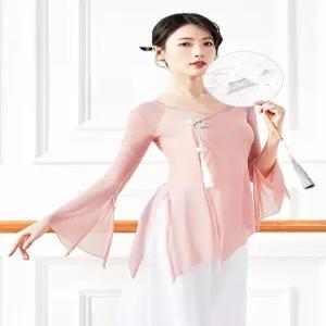 브이넥 쉬폰 고전 무용 한국 무용 풀치마 연습복 상의 국악 예술인 전용 한복 저고리장