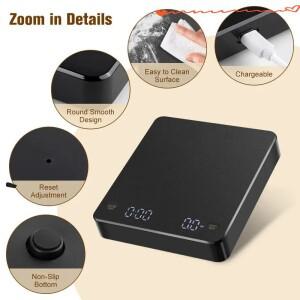 디지털 커피 저울 타이머 LED 화면 에스프레소 측정 0.1g 고정밀 측정 핸드워시 베이킹 미니 주방 저울