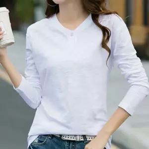 매일 입는 면 티셔츠 라운드 넥 긴팔 티 데일리 무지 면티셔츠 단추티셔츠 여름긴팔티 U넥티셔츠 흰티