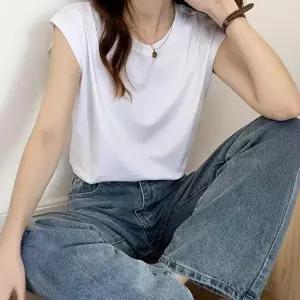 여성 캡 티셔츠 루즈핏 데일리 레이어드 여성 민소매 티셔츠 라운드 여름 나시티