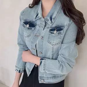 [신상오픈런]|CSJ6E77|여성 스탠다드핏 봄철 워싱 포켓 연청 카라넥 데님 자켓
