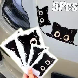 5Pcs 스티커 검은 고양이 자동차 방수 PVC 데칼 스크래치 마스킹 귀여운 크리 에이 티브 또는 오토바이에