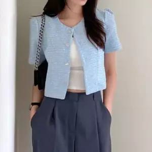 고급스러운 트위드 소재 크롭 반팔 재킷스타일