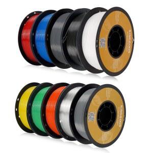 [미국배송] 킹룬 PLA 3D 프린터 필라멘트 롤 10개 치수 정확도 + /- 0.02MM 1KG 스풀(2.2파운드) 1.75MM 10KG 10가지 색상 블랙 화이트 그레이 레드 블루 그린 오렌지 투명 실버 옐로우
