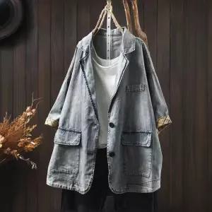 여자 스타일 롱 가디건 봄 구제 정장넥 데님 7부 하프 캐주얼 카디건 SPO마켓1