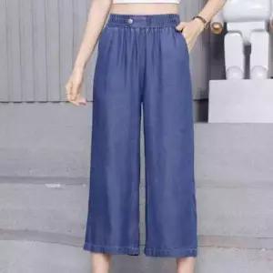 [애슬릿][애슬릿]7부 청바지 중년 여성 엄마 여름 와이드 데님 팬츠